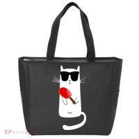 Funny Cat Wearing Sunglasses Playing Ping Pong Tote Bag thumb 0