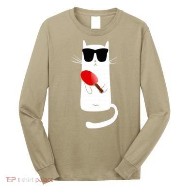 Funny Cat Wearing Sunglasses Playing Ping Pong Long Sleeve Shirt