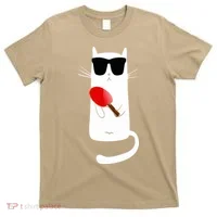 Funny Cat Wearing Sunglasses Playing Ping Pong T-Shirt thumb 0