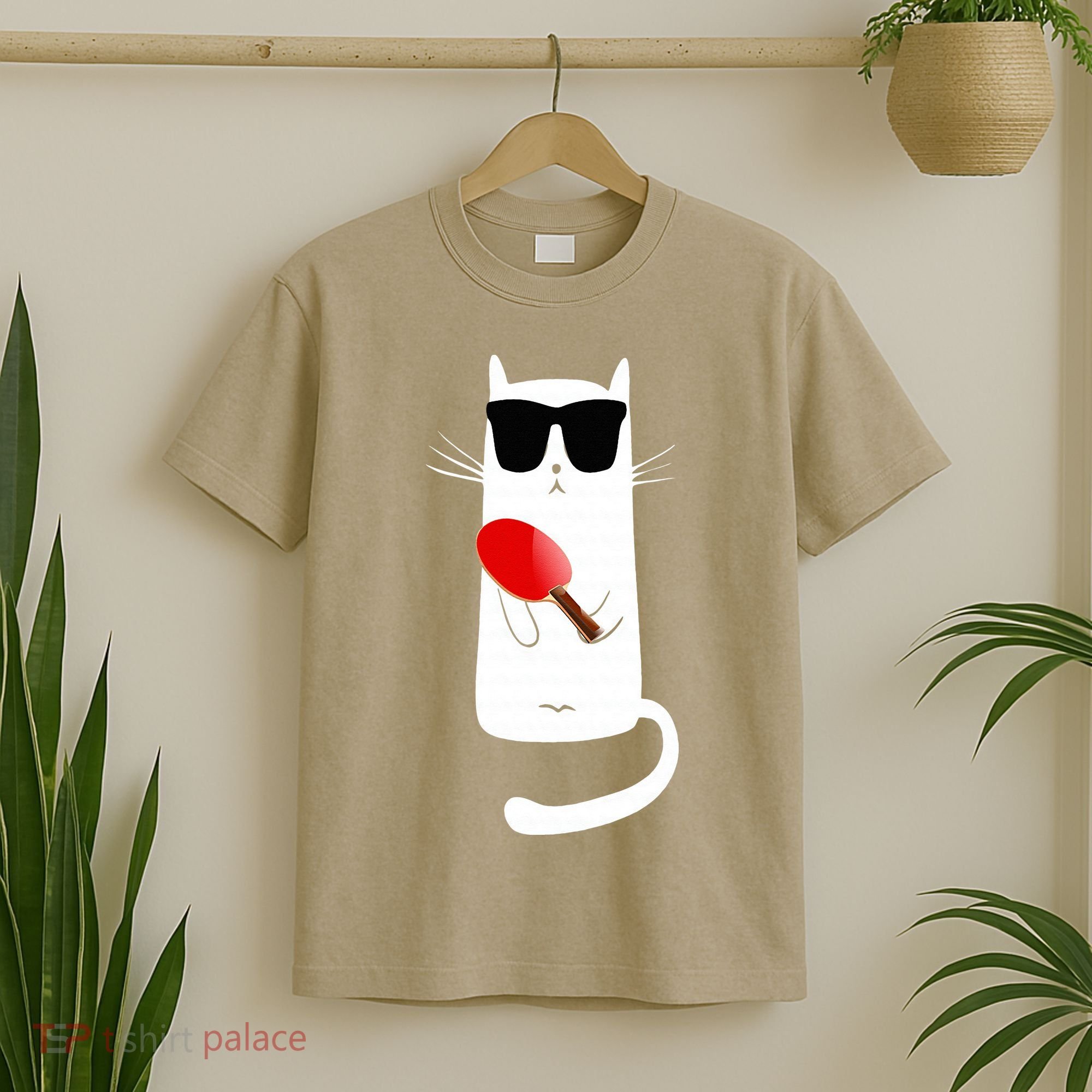 Funny Cat Wearing Sunglasses Playing Ping Pong T-Shirt