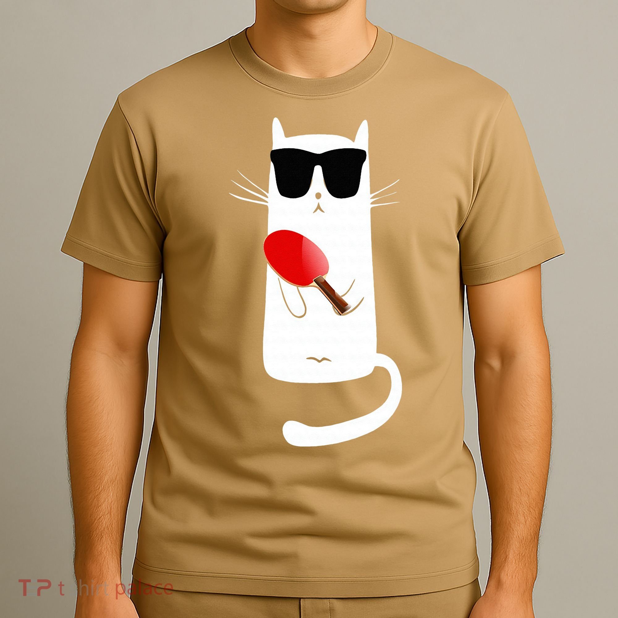 Funny Cat Wearing Sunglasses Playing Ping Pong T-Shirt