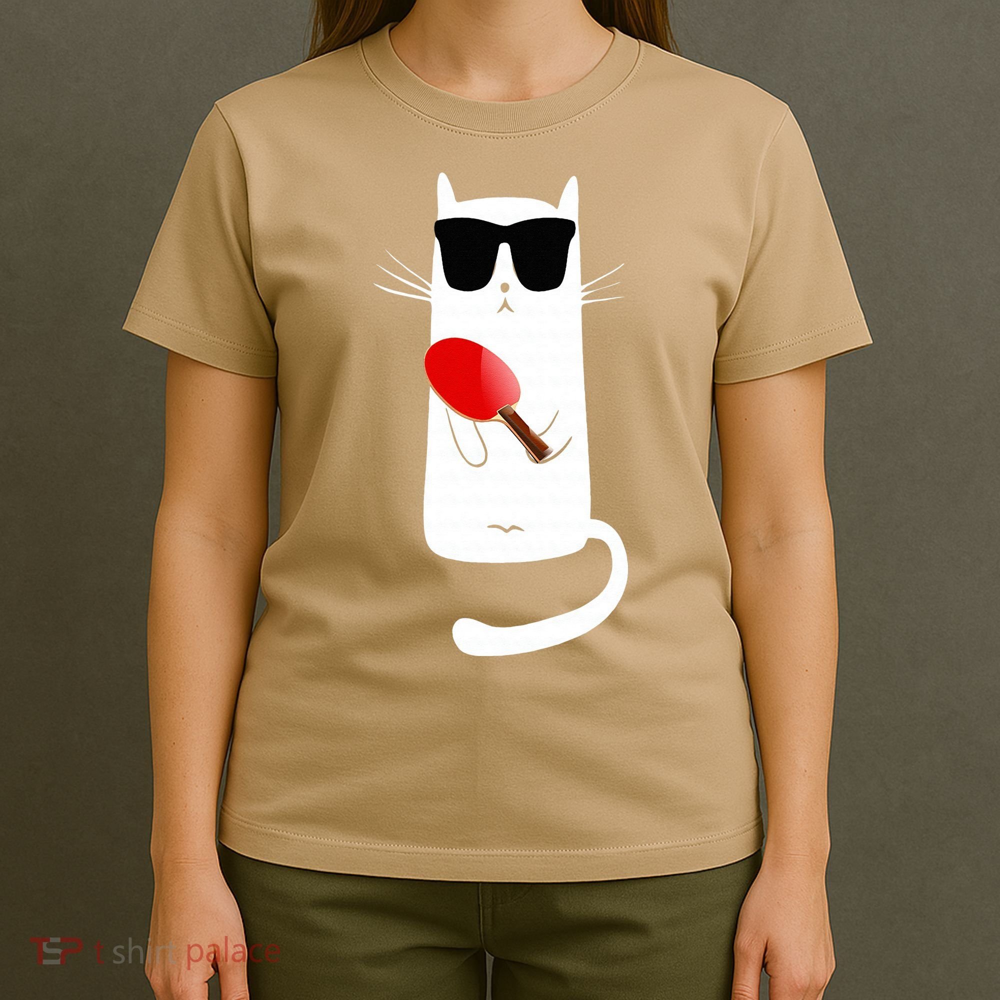 Funny Cat Wearing Sunglasses Playing Ping Pong T-Shirt