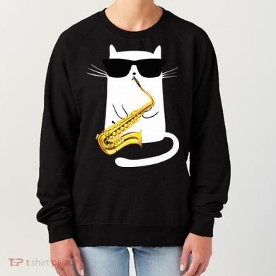 Funny Cat Wearing Sunglasses Playing Saxophone Women's Sweatshirt