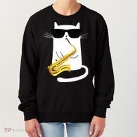 Funny Cat Wearing Sunglasses Playing Saxophone Women's Sweatshirt thumb 0