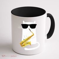 Funny Cat Wearing Sunglasses Playing Saxophone Coffee Mug thumb 1