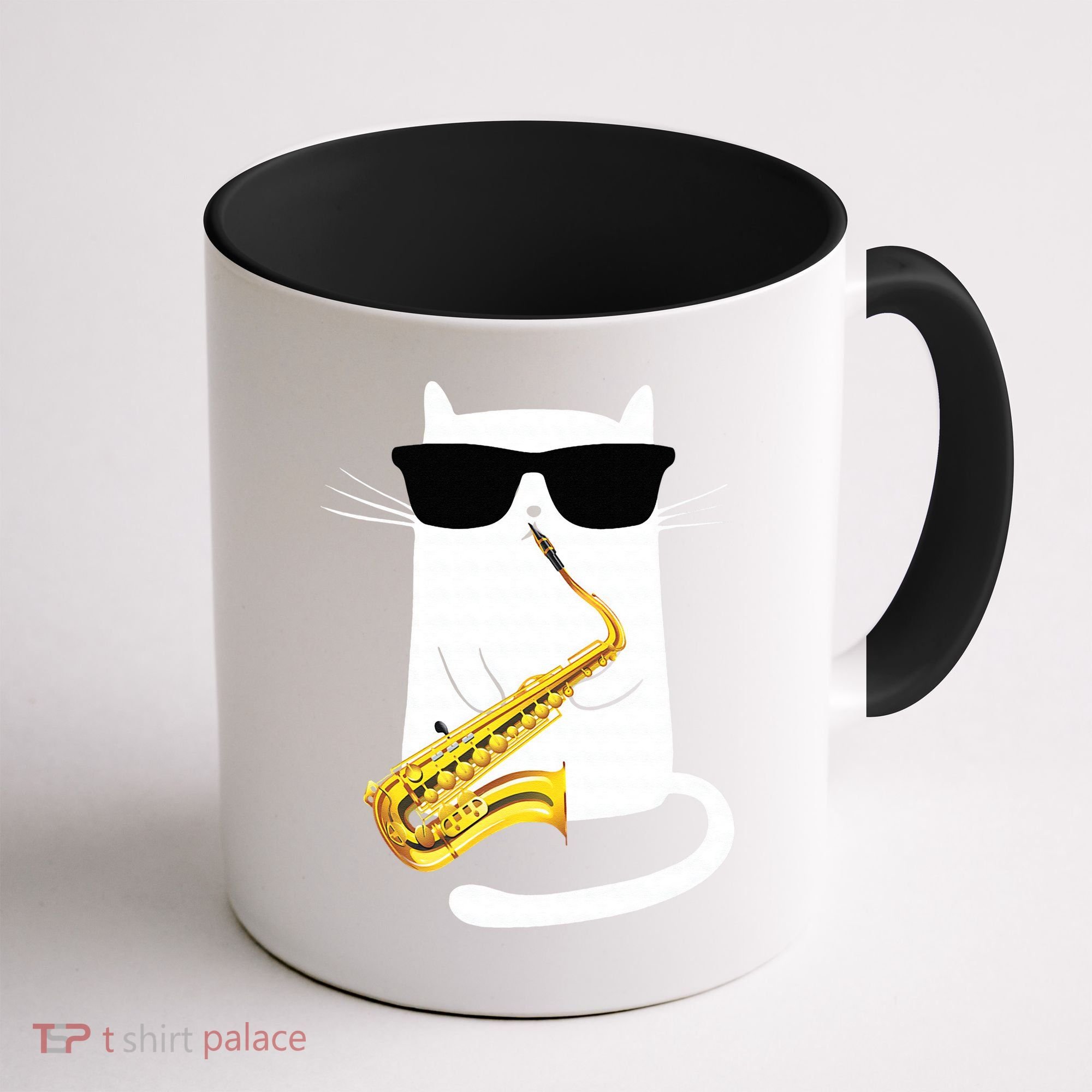 Funny Cat Wearing Sunglasses Playing Saxophone Coffee Mug