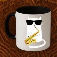 Funny Cat Wearing Sunglasses Playing Saxophone Coffee Mug thumb 2