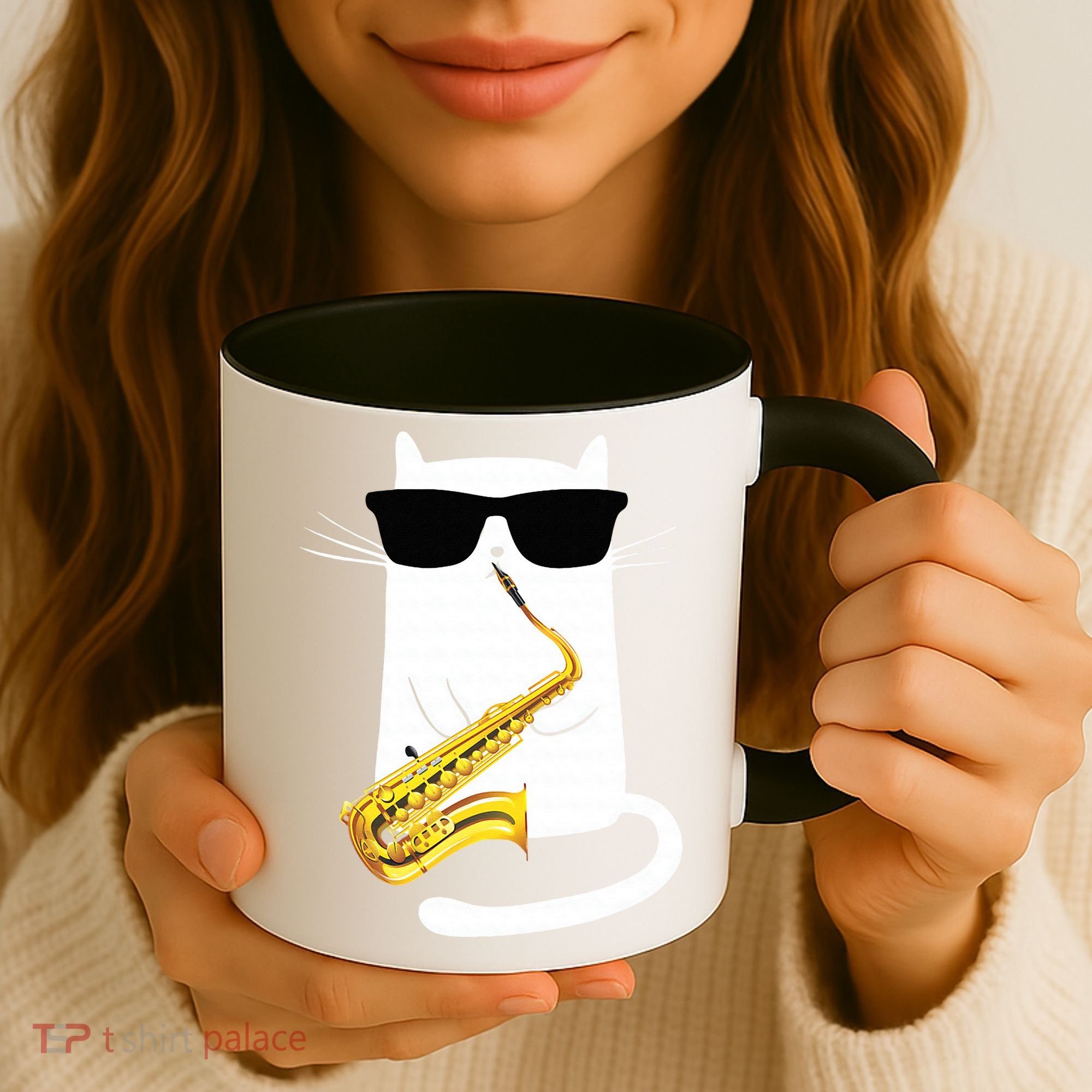 Funny Cat Wearing Sunglasses Playing Saxophone Coffee Mug