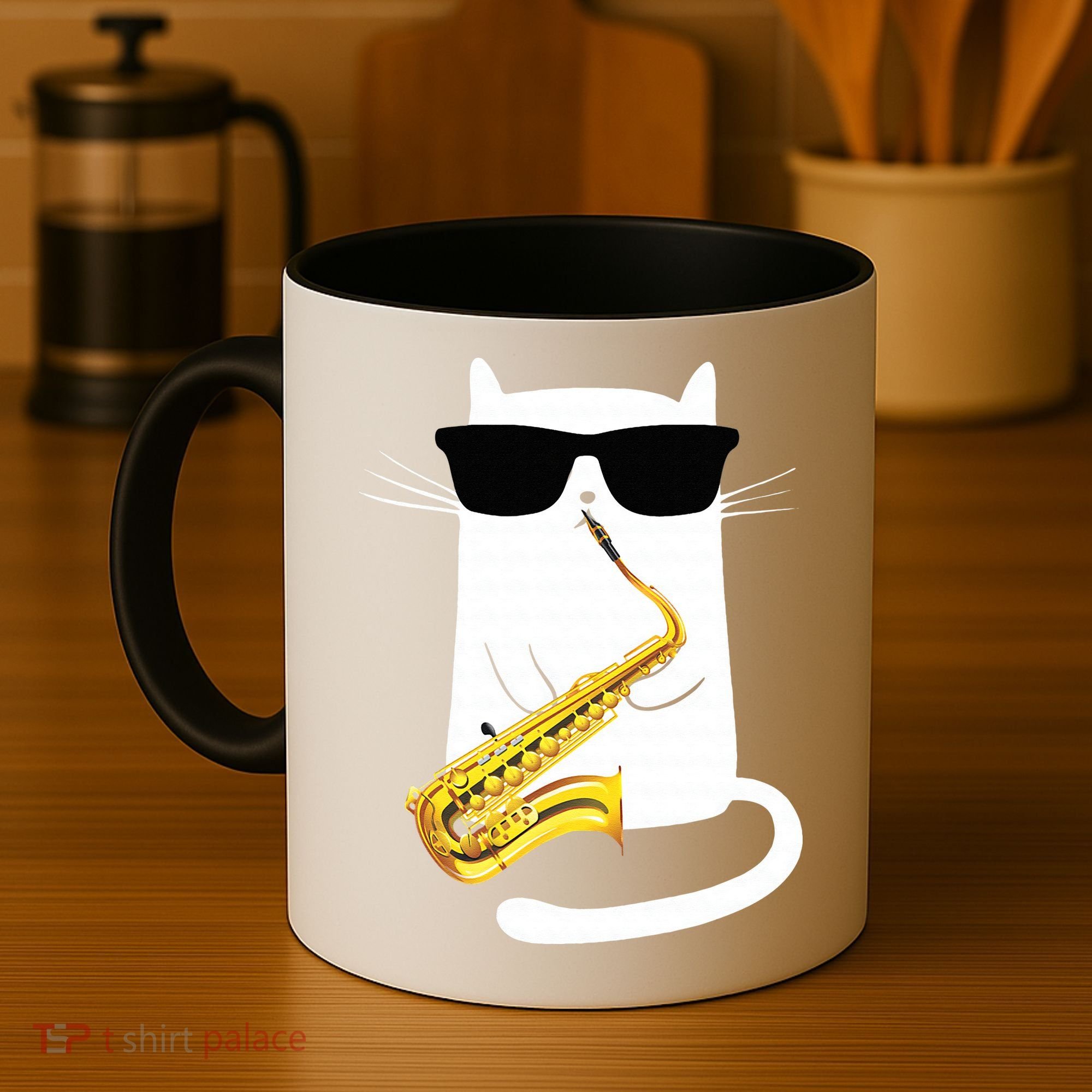 Funny Cat Wearing Sunglasses Playing Saxophone Coffee Mug