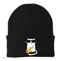 Funny Cat Wearing Sunglasses Playing Saxophone Beanie thumb 0