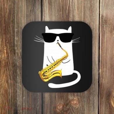 Funny Cat Wearing Sunglasses Playing Saxophone Coaster