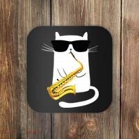 Funny Cat Wearing Sunglasses Playing Saxophone Coaster thumb 0