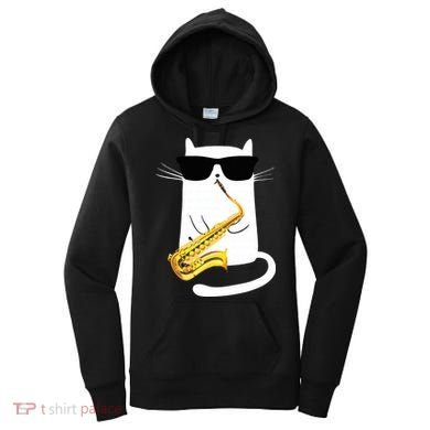 Funny Cat Wearing Sunglasses Playing Saxophone Women's Hoodie