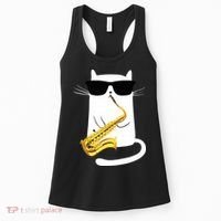 Funny Cat Wearing Sunglasses Playing Saxophone Women's Tank Top thumb 0