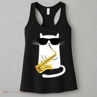 Funny Cat Wearing Sunglasses Playing Saxophone Women's Tank Top thumb 3