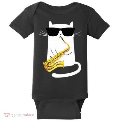 Funny Cat Wearing Sunglasses Playing Saxophone Baby Bodysuit