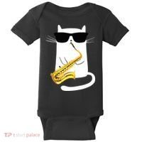 Funny Cat Wearing Sunglasses Playing Saxophone Baby Bodysuit thumb 0