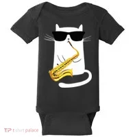 Funny Cat Wearing Sunglasses Playing Saxophone Baby Bodysuit thumb 0