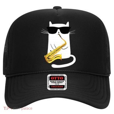 Funny Cat Wearing Sunglasses Playing Saxophone Hat