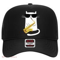 Funny Cat Wearing Sunglasses Playing Saxophone Hat thumb 0