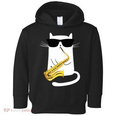 Funny Cat Wearing Sunglasses Playing Saxophone Toddler Hoodie