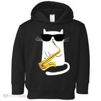 Funny Cat Wearing Sunglasses Playing Saxophone Toddler Hoodie thumb 0