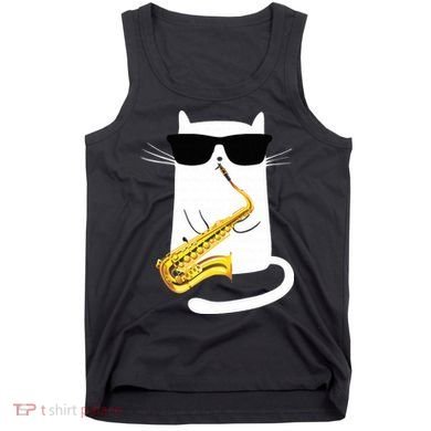 Funny Cat Wearing Sunglasses Playing Saxophone Tank Top