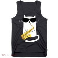 Funny Cat Wearing Sunglasses Playing Saxophone Tank Top thumb 0
