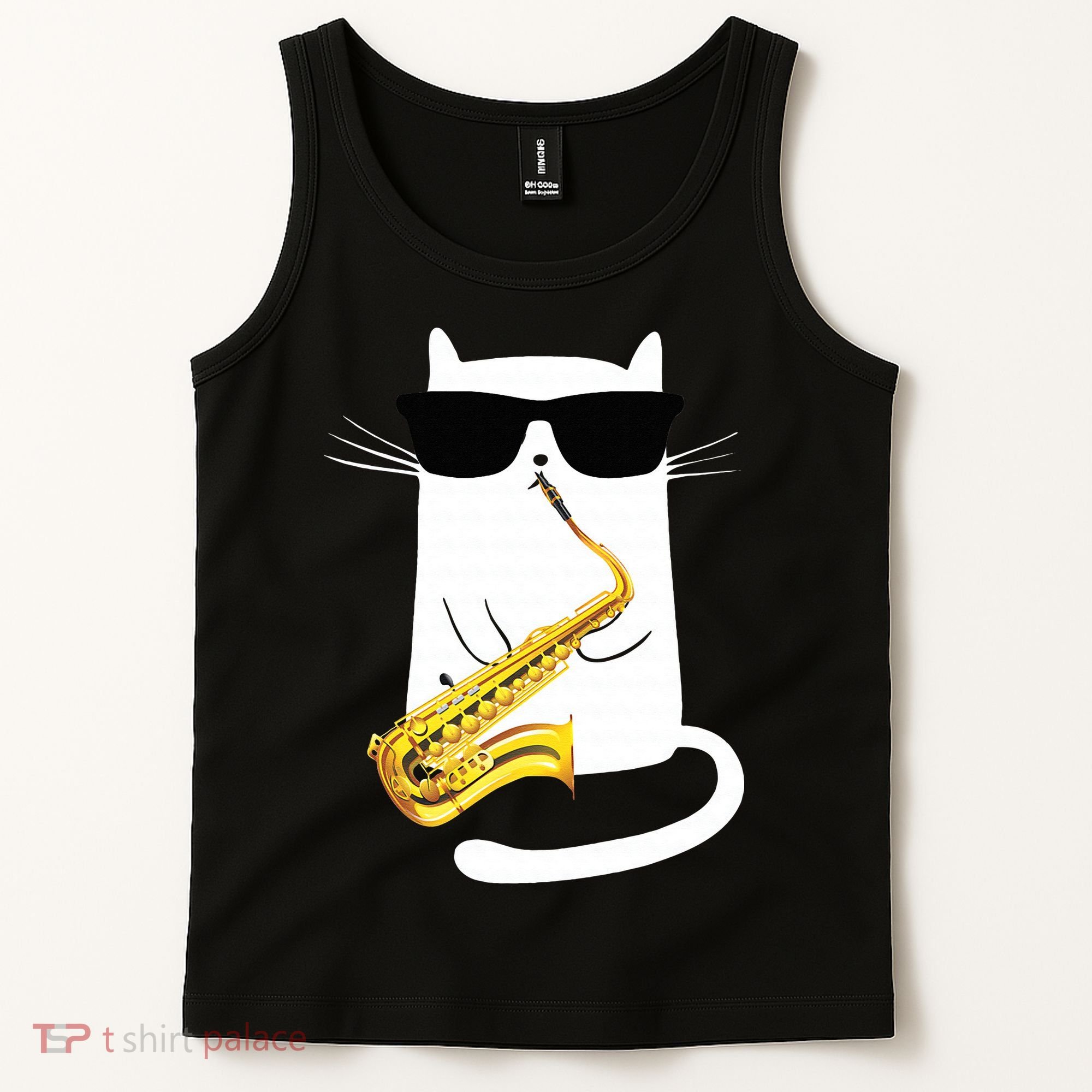 Funny Cat Wearing Sunglasses Playing Saxophone Tank Top