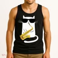 Funny Cat Wearing Sunglasses Playing Saxophone Tank Top thumb 3