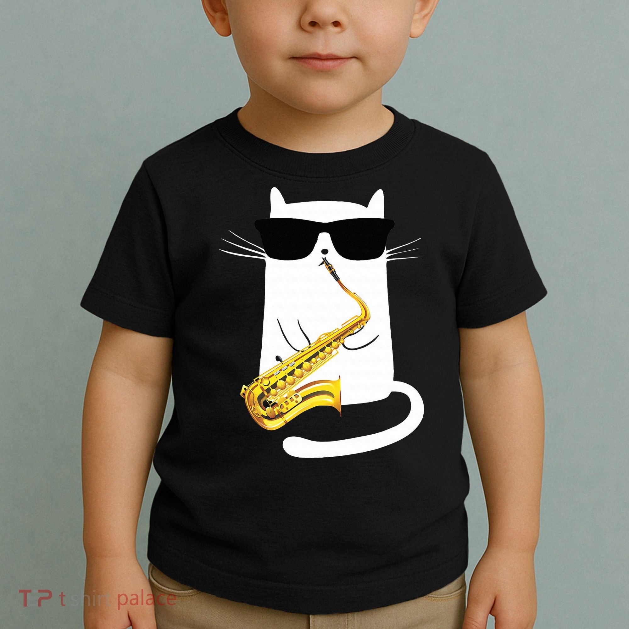 Funny Cat Wearing Sunglasses Playing Saxophone Toddler T-Shirt