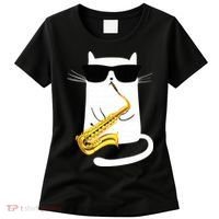 Funny Cat Wearing Sunglasses Playing Saxophone Women's T-Shirt thumb 0