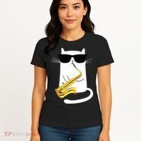 Funny Cat Wearing Sunglasses Playing Saxophone Women's T-Shirt thumb 4