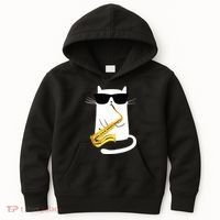 Funny Cat Wearing Sunglasses Playing Saxophone Kids Hoodie thumb 0