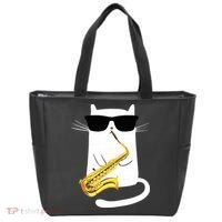 Funny Cat Wearing Sunglasses Playing Saxophone Tote Bag thumb 0