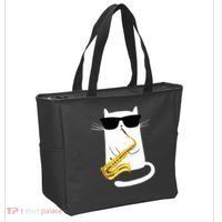 Funny Cat Wearing Sunglasses Playing Saxophone Tote Bag thumb 2