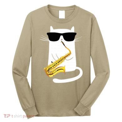 Funny Cat Wearing Sunglasses Playing Saxophone Long Sleeve Shirt
