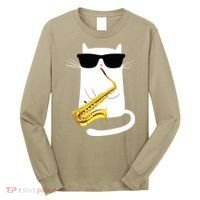 Funny Cat Wearing Sunglasses Playing Saxophone Long Sleeve Shirt thumb 0