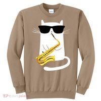 Funny Cat Wearing Sunglasses Playing Saxophone Sweatshirt thumb 0