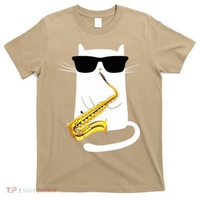 Funny Cat Wearing Sunglasses Playing Saxophone T-Shirt