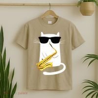 Funny Cat Wearing Sunglasses Playing Saxophone T-Shirt thumb 2