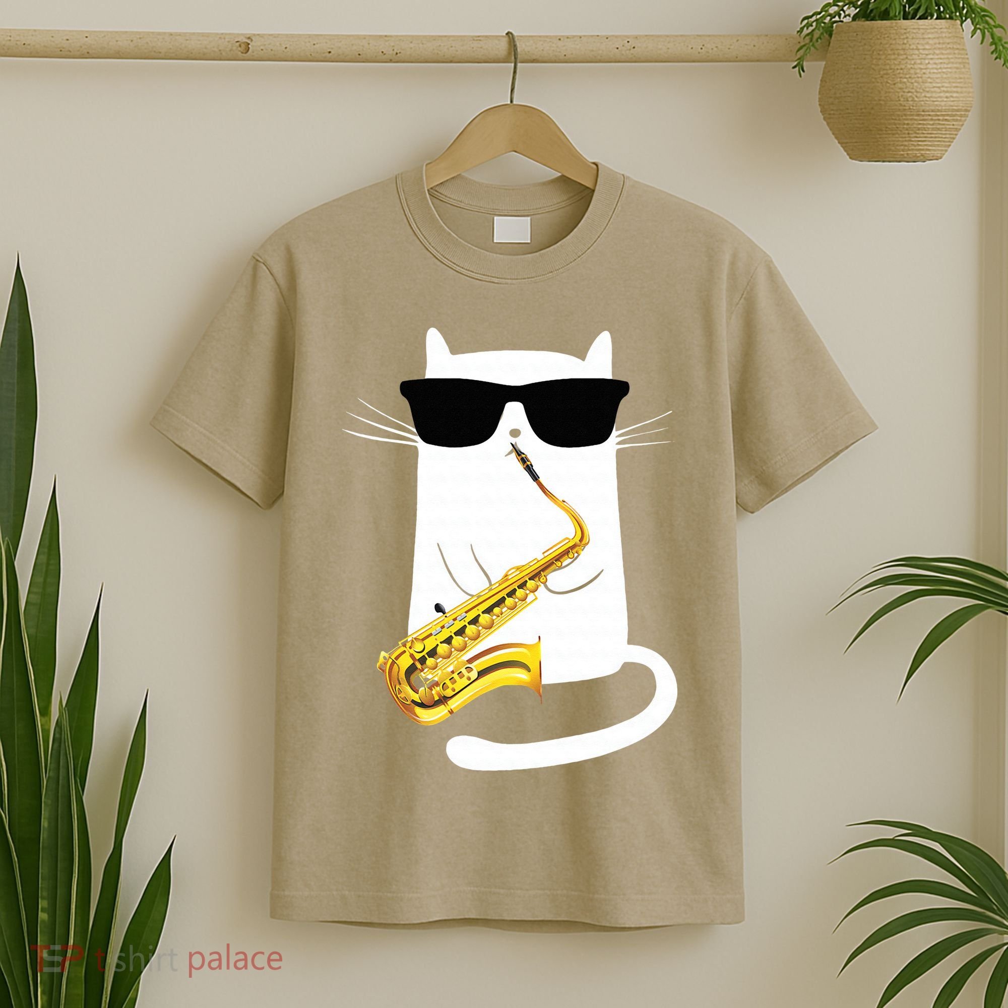 Funny Cat Wearing Sunglasses Playing Saxophone T-Shirt