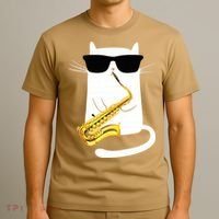 Funny Cat Wearing Sunglasses Playing Saxophone T-Shirt thumb 3