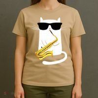 Funny Cat Wearing Sunglasses Playing Saxophone T-Shirt thumb 4