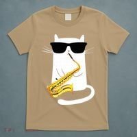 Funny Cat Wearing Sunglasses Playing Saxophone T-Shirt thumb 5