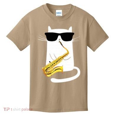 Funny Cat Wearing Sunglasses Playing Saxophone Kids T-Shirt