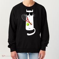 Funny Cat Wearing Sunglasses Playing Tennis Sport Women's Sweatshirt thumb 0