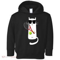 Funny Cat Wearing Sunglasses Playing Tennis Sport Toddler Hoodie thumb 0
