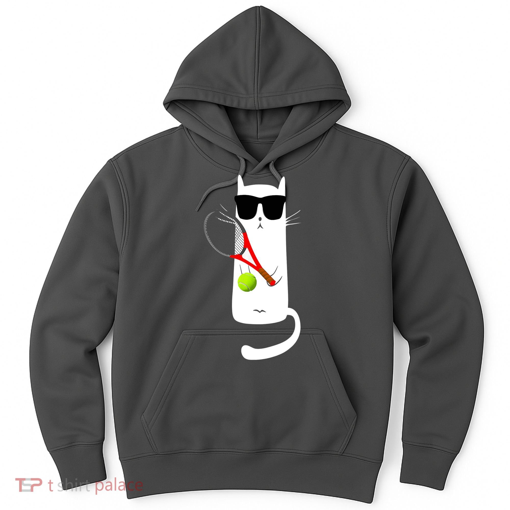 Funny Cat Wearing Sunglasses Playing Tennis Sport Hoodie