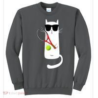 Funny Cat Wearing Sunglasses Playing Tennis Sport Sweatshirt thumb 0